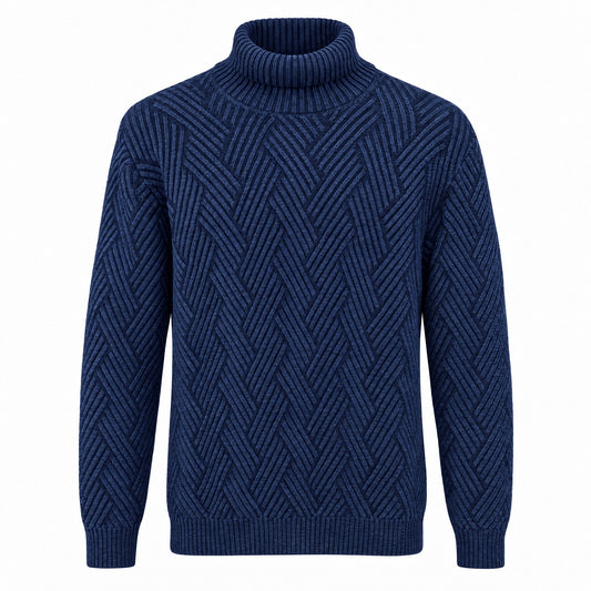 Gran Sasso Cable Knit Wool/Cashmere Turtleneck In Blue