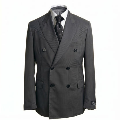 Belvest Super 130’s Wool Double-Breasted Suit in Mid Gray