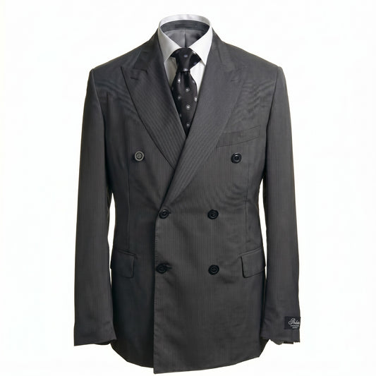 Belvest Super 130’s Wool Double-Breasted Suit in Mid Gray