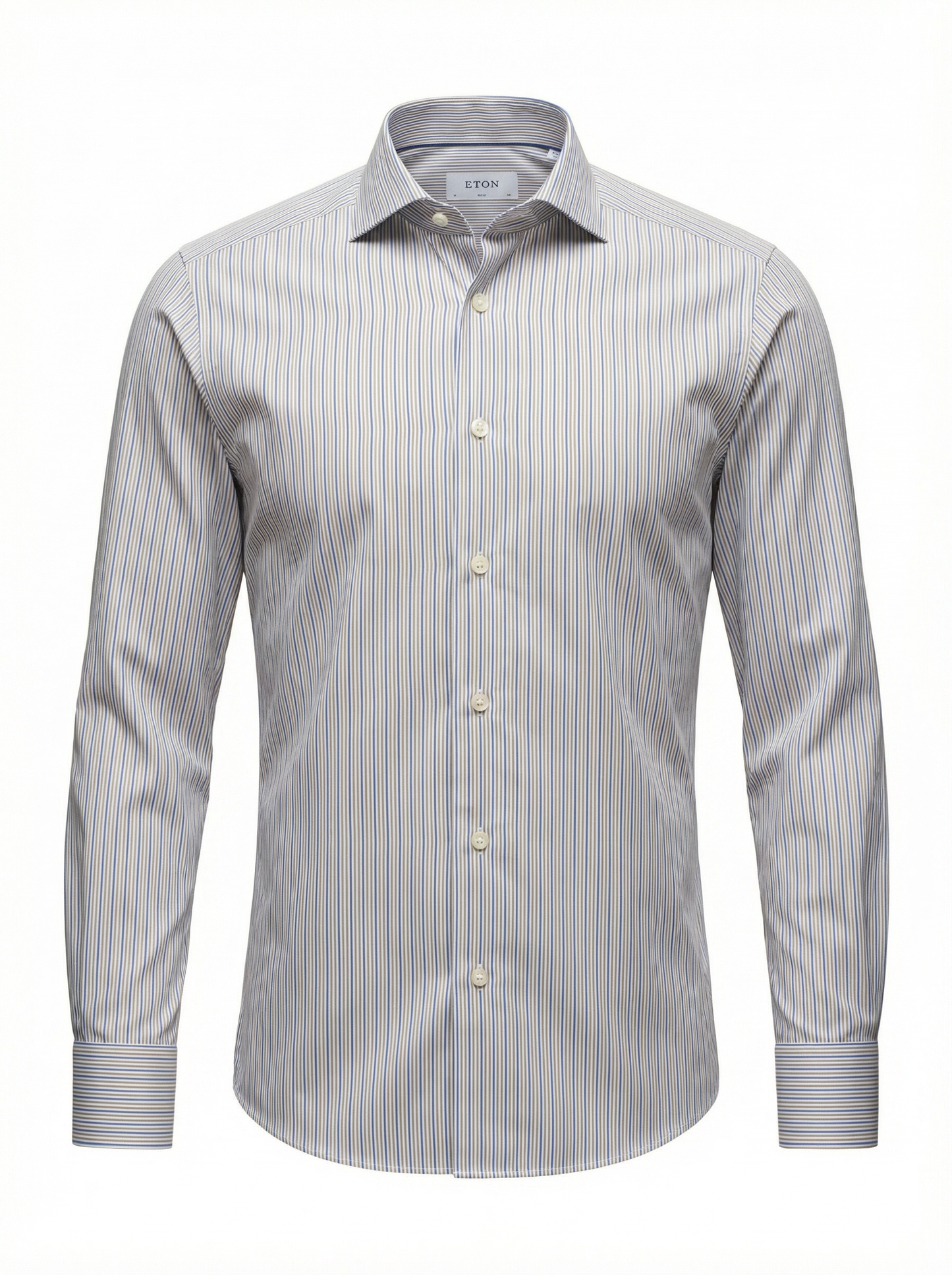 Eton Multi Striped Breeze Poplin Shirt Slim Fit in Beige and Mid Blue Stripes