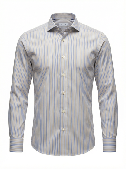 Eton Multi Striped Breeze Poplin Shirt Slim Fit in Beige and Mid Blue Stripes