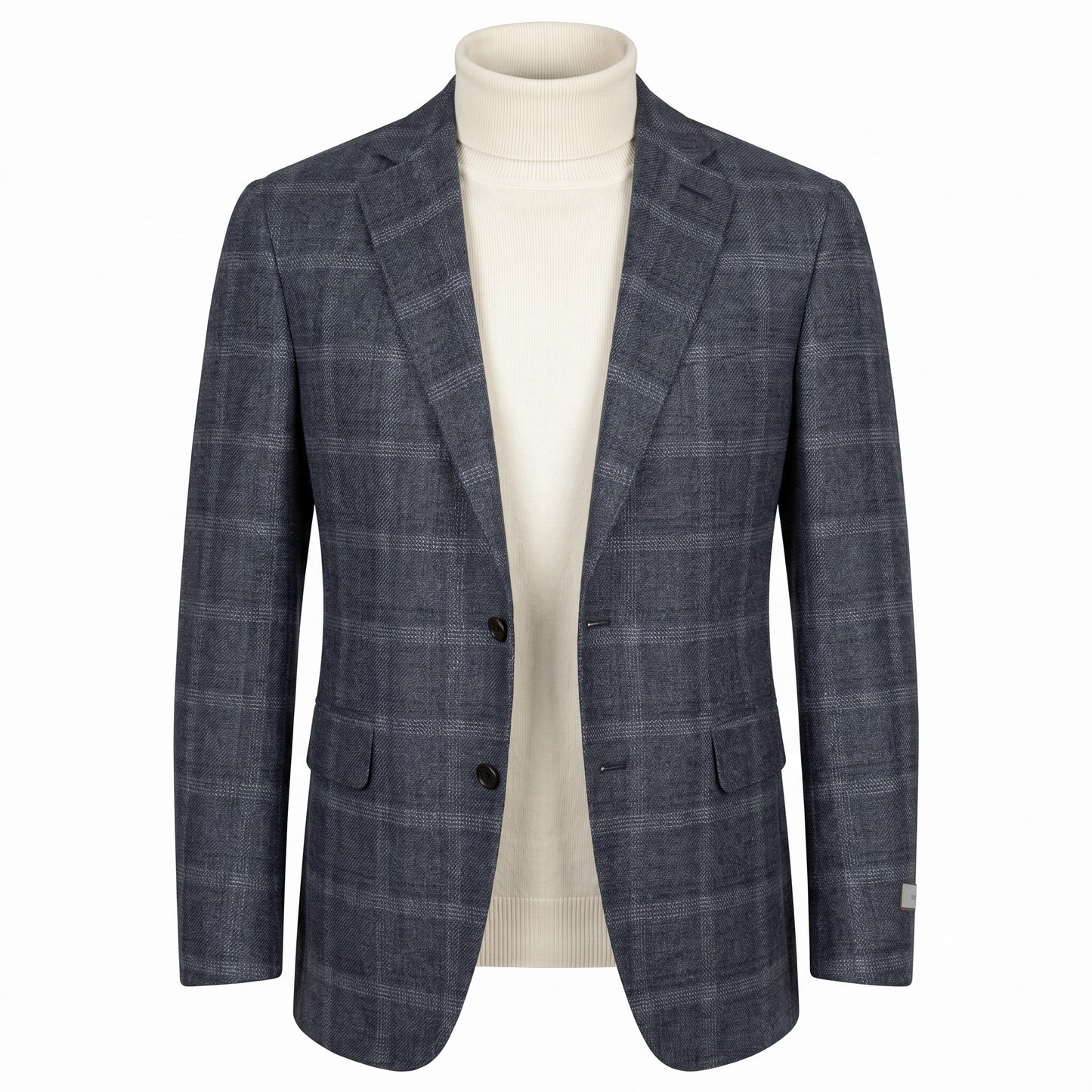 Canali Kei Model Wool Sport Coat in Slate Blue with Cream Windowpane