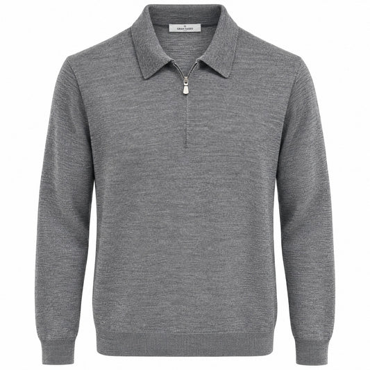 Gran Sasso Silk and Merino Wool Zip Polo Sweater in Gray
