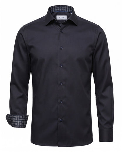 Eton Geometric Effect Signature Navy Twill Shirt in Contemporary Fit