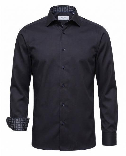 Eton Geometric Effect Signature Navy Twill Shirt in Contemporary Fit