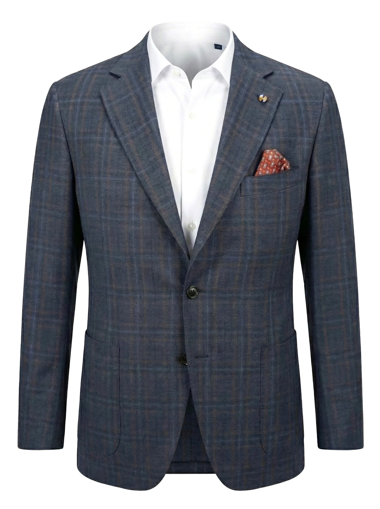 Belvest Jacket-in-the-Box Sport Coat Super 130 Wool Check Pattern in Blue & Orange
