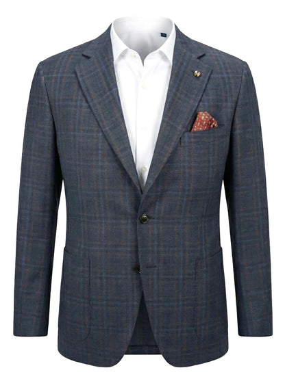 Belvest Jacket-in-the-Box Sport Coat Super 130 Wool Check Pattern in Blue & Orange