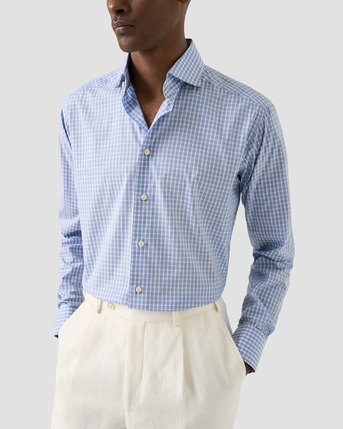 Eton Check Breeze Poplin Shirt Slim Fit in Blue