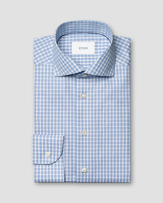 Eton Check Breeze Poplin Shirt Slim Fit in Blue