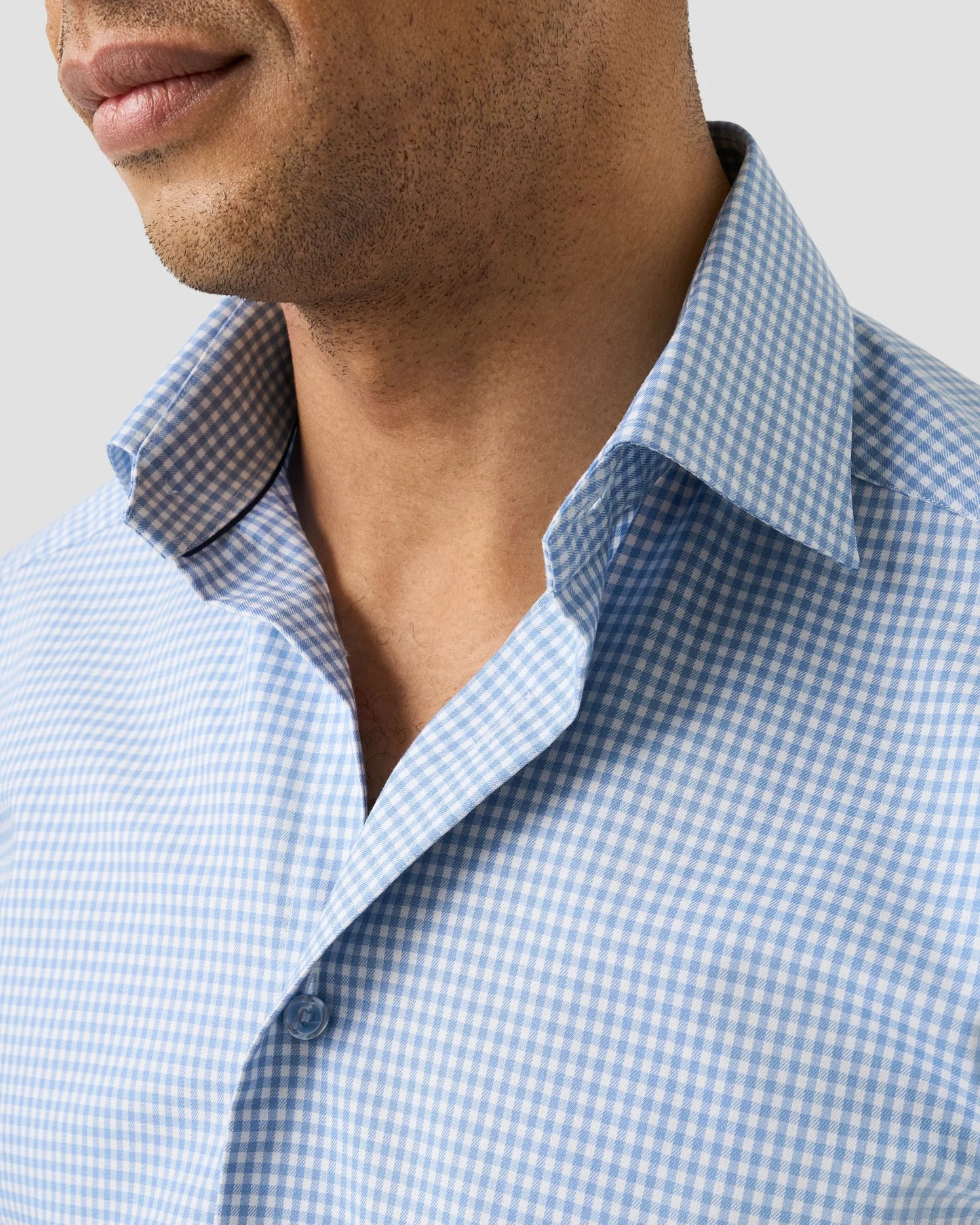 Eton Slim Check Cotton TENCEL™ Lyocell Shirt in Light Blue
