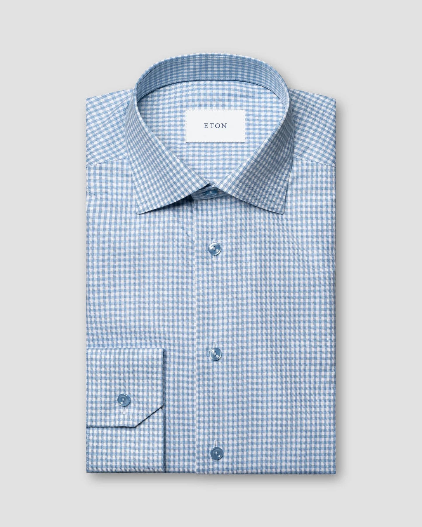 Eton Slim Check Cotton TENCEL™ Lyocell Shirt in Light Blue