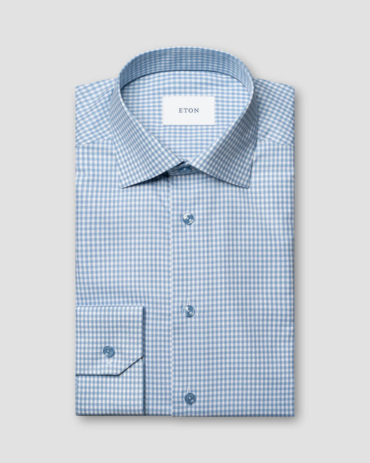 Eton Slim Check Cotton TENCEL™ Lyocell Shirt in Light Blue