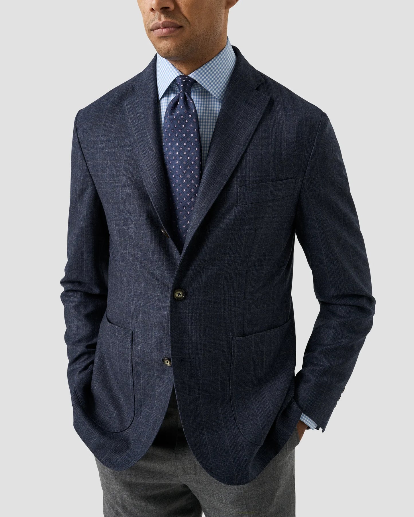 Eton Slim Check Cotton TENCEL™ Lyocell Shirt in Light Blue