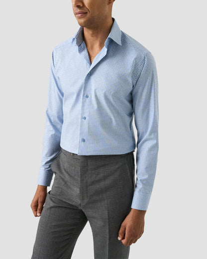 Eton Slim Check Cotton TENCEL™ Lyocell Shirt in Light Blue