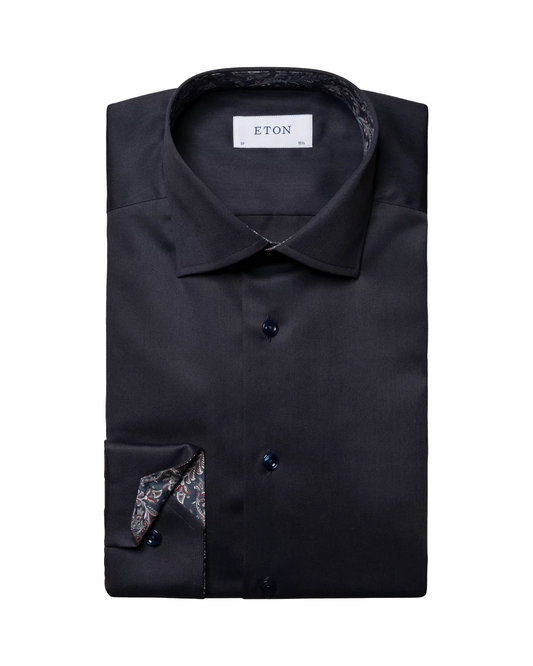 Eton Navy Signature Twill Sport Shirt with Paisley Contrast Details