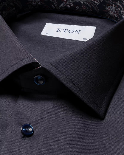Eton Navy Signature Twill Sport Shirt with Paisley Contrast Details