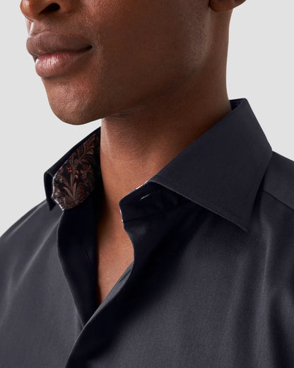 Eton Navy Signature Twill Sport Shirt with Paisley Contrast Details