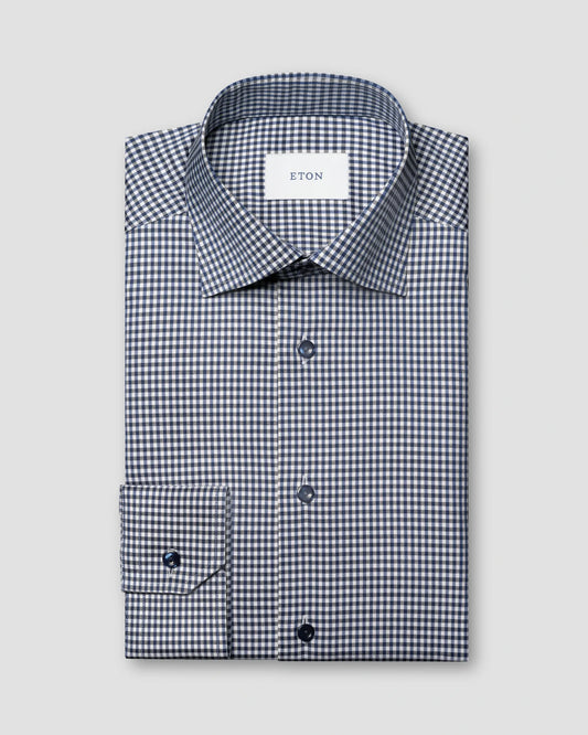 Eton Slim Check Cotton TENCEL™ Lyocell Shirt in Navy Blue