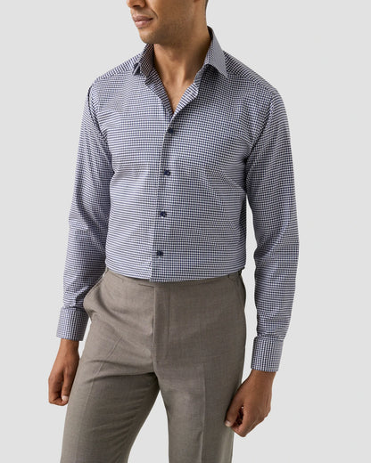 Eton Slim Check Cotton TENCEL™ Lyocell Shirt in Navy Blue