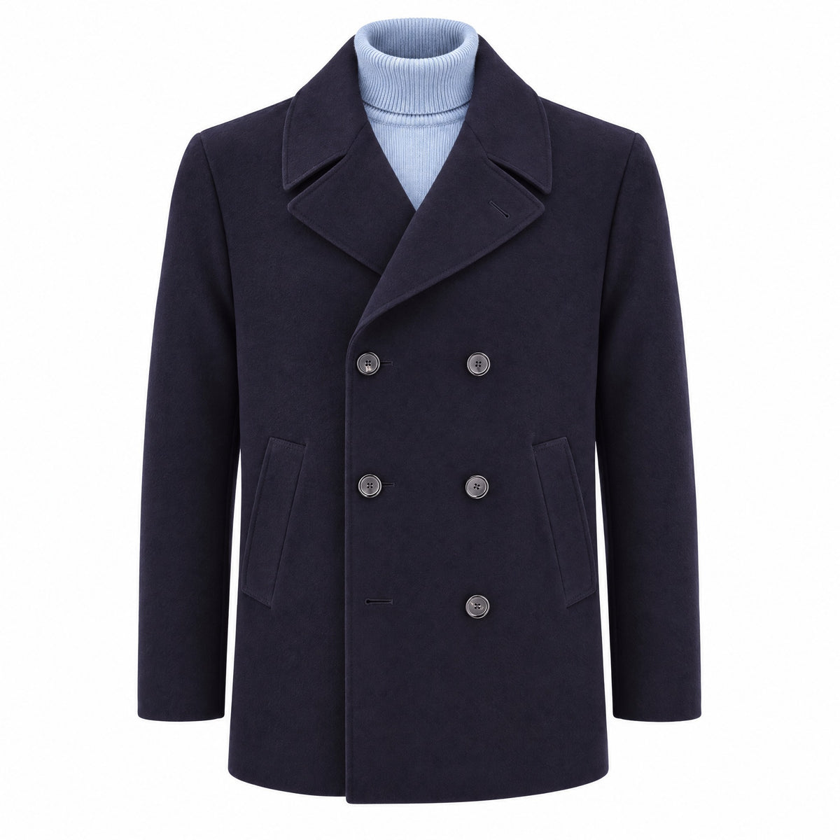 Pal Zileri Wool Double-Breasted Peacoat in Navy Blue