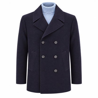Pal Zileri Wool Double-Breasted Peacoat in Navy Blue