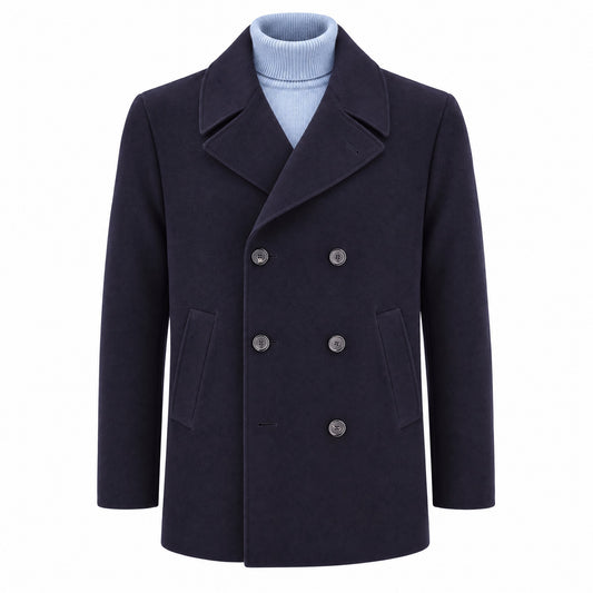 Pal Zileri Wool Double-Breasted Peacoat in Navy Blue