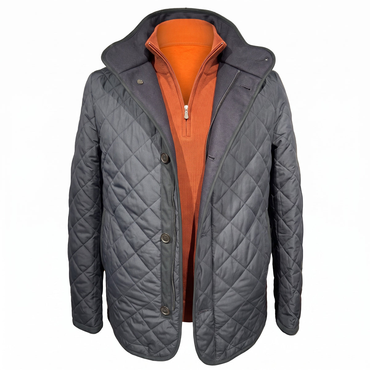 Waterville Nylon Diamond Quilt Car Coat in Navy Blue