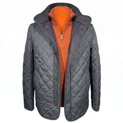Waterville Nylon Diamond Quilt Car Coat in Navy Blue