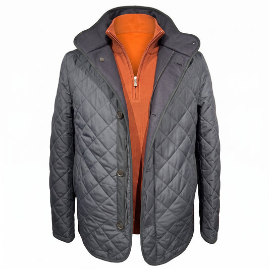 Waterville Nylon Diamond Quilt Car Coat in Navy Blue