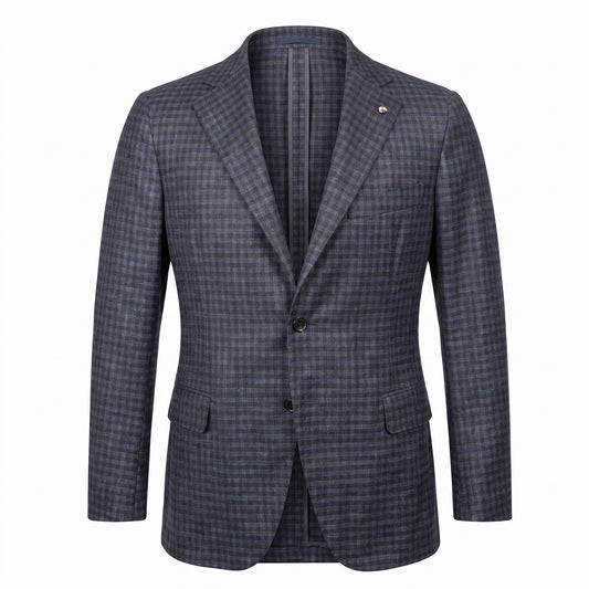 Belvest "Jacket in the Box" Wool, Silk & Cashmere Sport Coat in Blue & Maroon Check