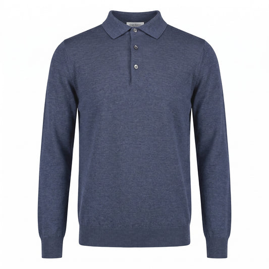 Gran Sasso Merino Wool Polo Sweater -Petrol Blue