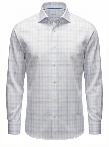 Eton Check Breeze Poplin Shirt Slim Fit in Light Blue