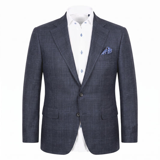 Canali Kei Model Wool Silk and Linen Sport Coat in Navy
