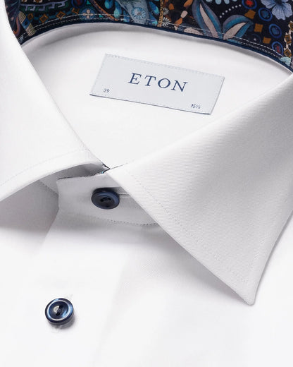 Eton Floral Effect Signature Twill Sport Shirt in White