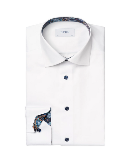 Eton Floral Effect Signature Twill Sport Shirt in White