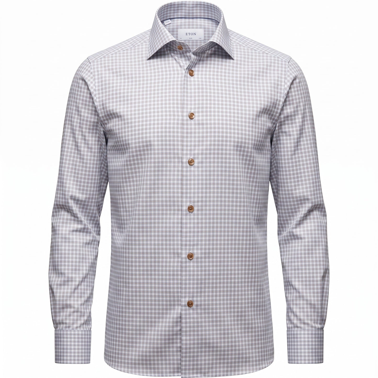 Eton Blue and Rust Check Cotton TENCEL Shirt in Contemporary Fit
