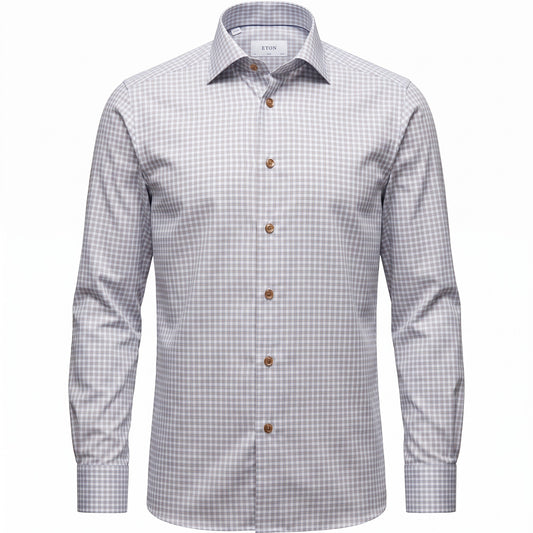 Eton Blue and Rust Check Cotton TENCEL Shirt in Slim Fit