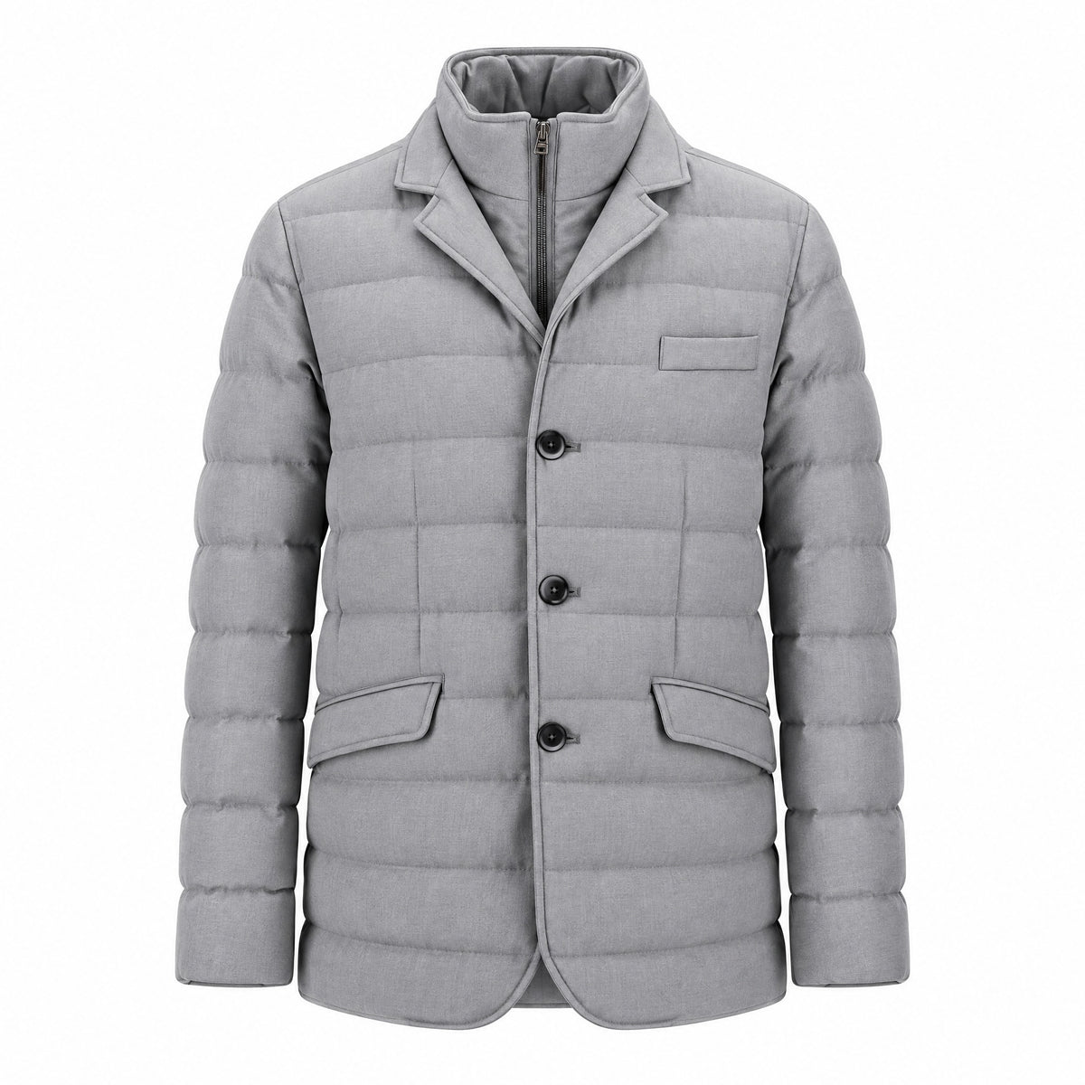 Herno Wool-Blend Down Jacket with Removable Bib-Light Gray