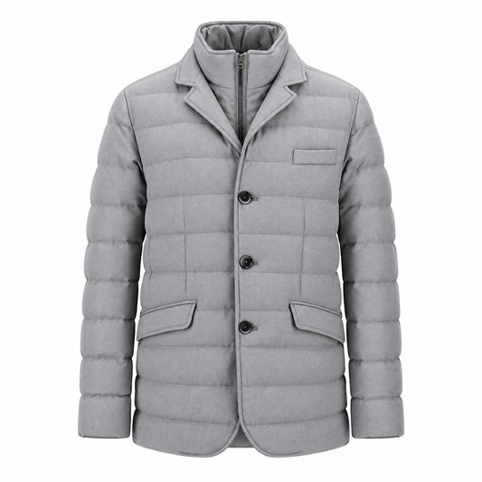 Herno Wool-Blend Down Jacket with Removable Bib-Light Gray