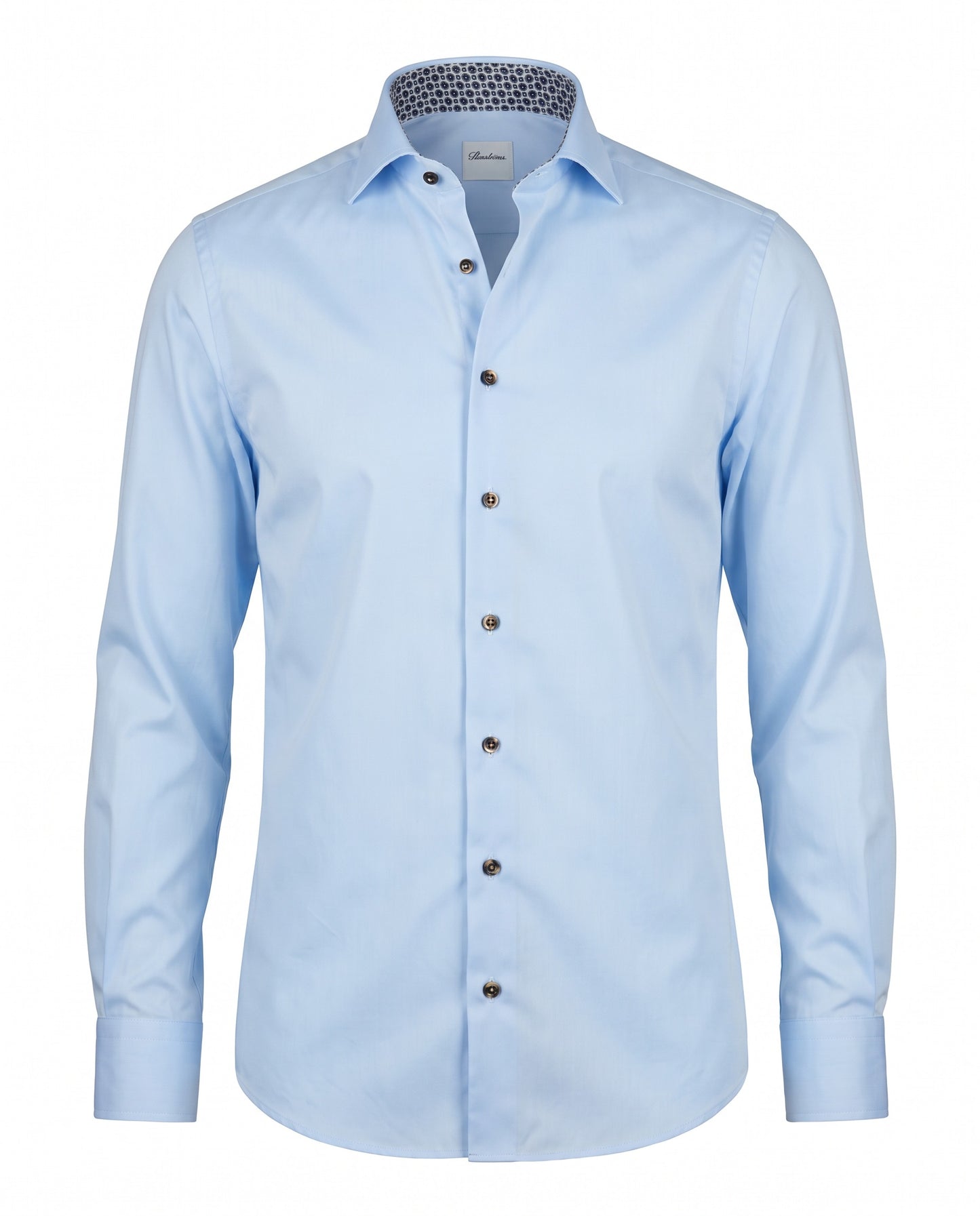 Stenströms Light Blue Twill Shirt with Brown Contrast Buttons in Regular Fit