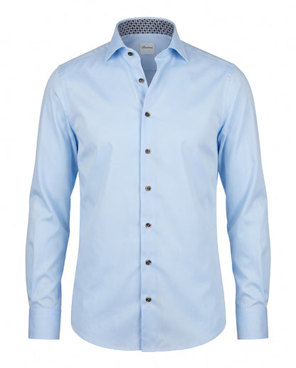 Stenströms Light Blue Twill Shirt with Brown Contrast Buttons in Regular Fit