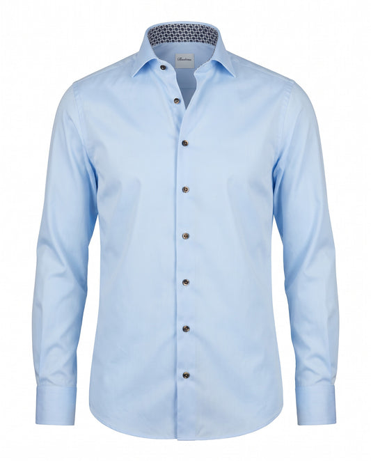 Stenströms Light Blue Twill Shirt with Brown Contrast Buttons in Regular Fit