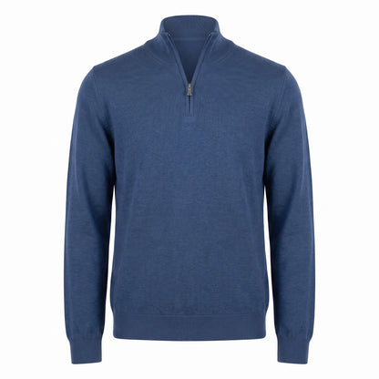 Gran Sasso Extra Fine Merino Wool Quarter-Zip Sweater in Mid Blue