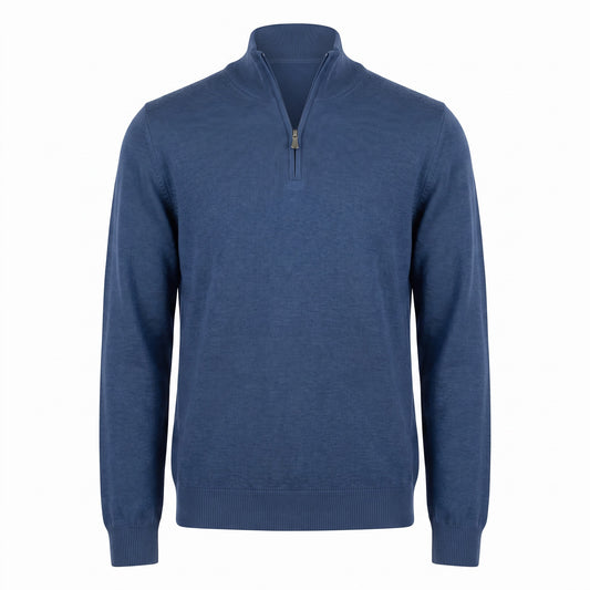 Gran Sasso Extra Fine Merino Wool Quarter-Zip Sweater in Mid Blue