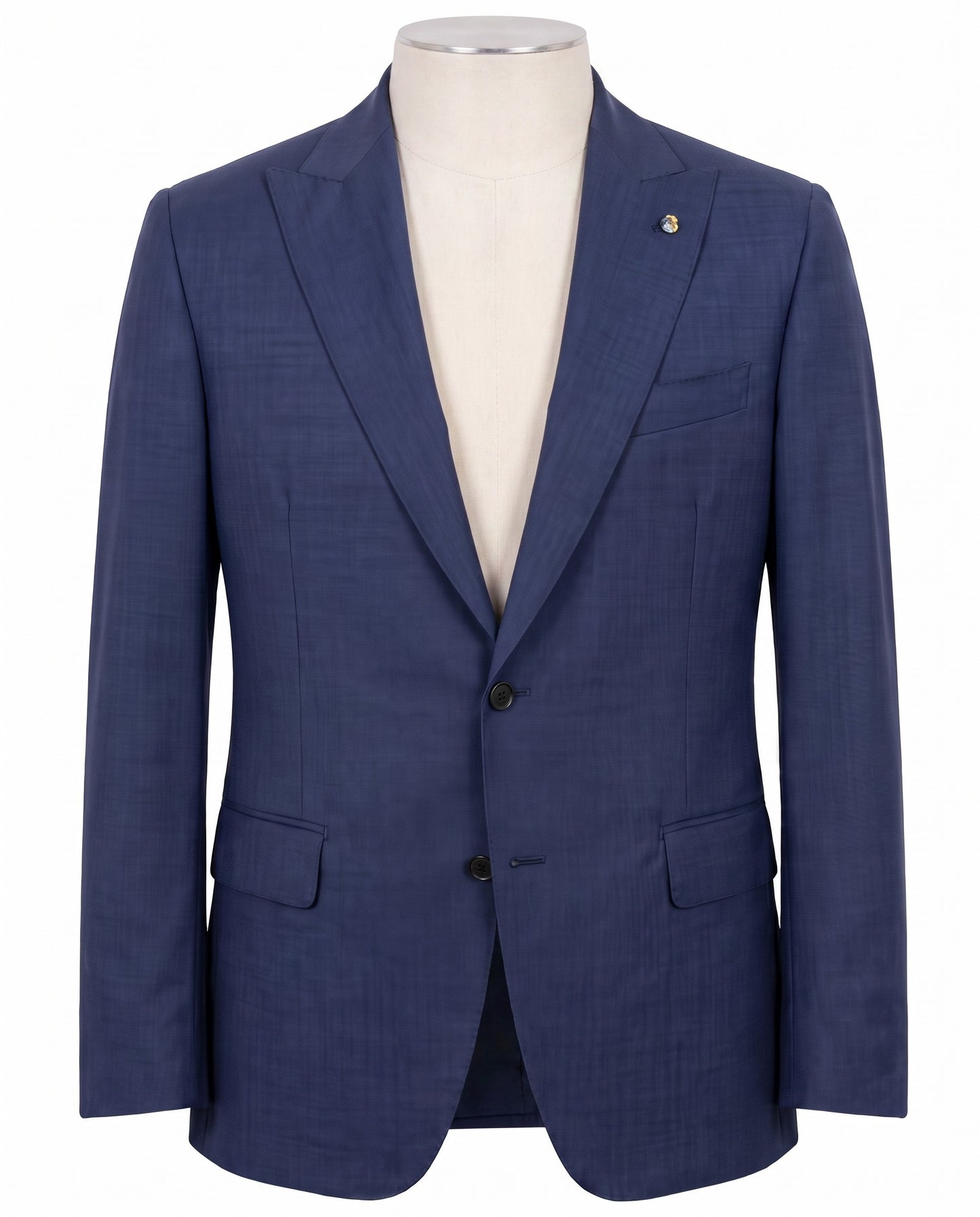 Belvest Super 120’s Wool Peak Lapel Suit in Mid Royal Blue Micro Check