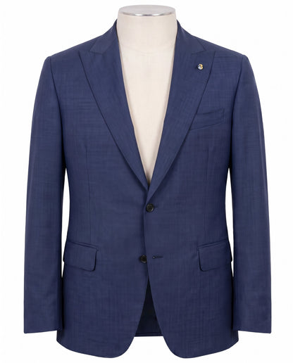 Belvest Super 120’s Wool Peak Lapel Suit in Mid Royal Blue Micro Check