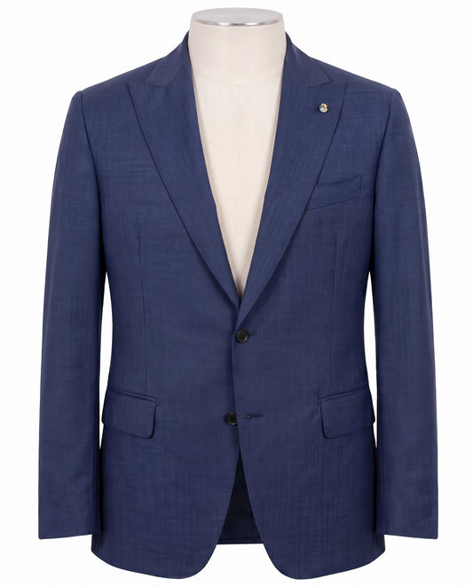 Belvest Super 120’s Wool Peak Lapel Suit in Mid Royal Blue Micro Check