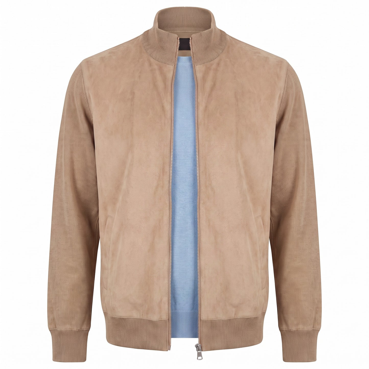 Gran Sasso Lightweight Wool and Alcantara Full Zip Jacket in Tan