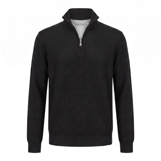 Gran Sasso 100% Cashmere Quarter-Zip Sweater in Black