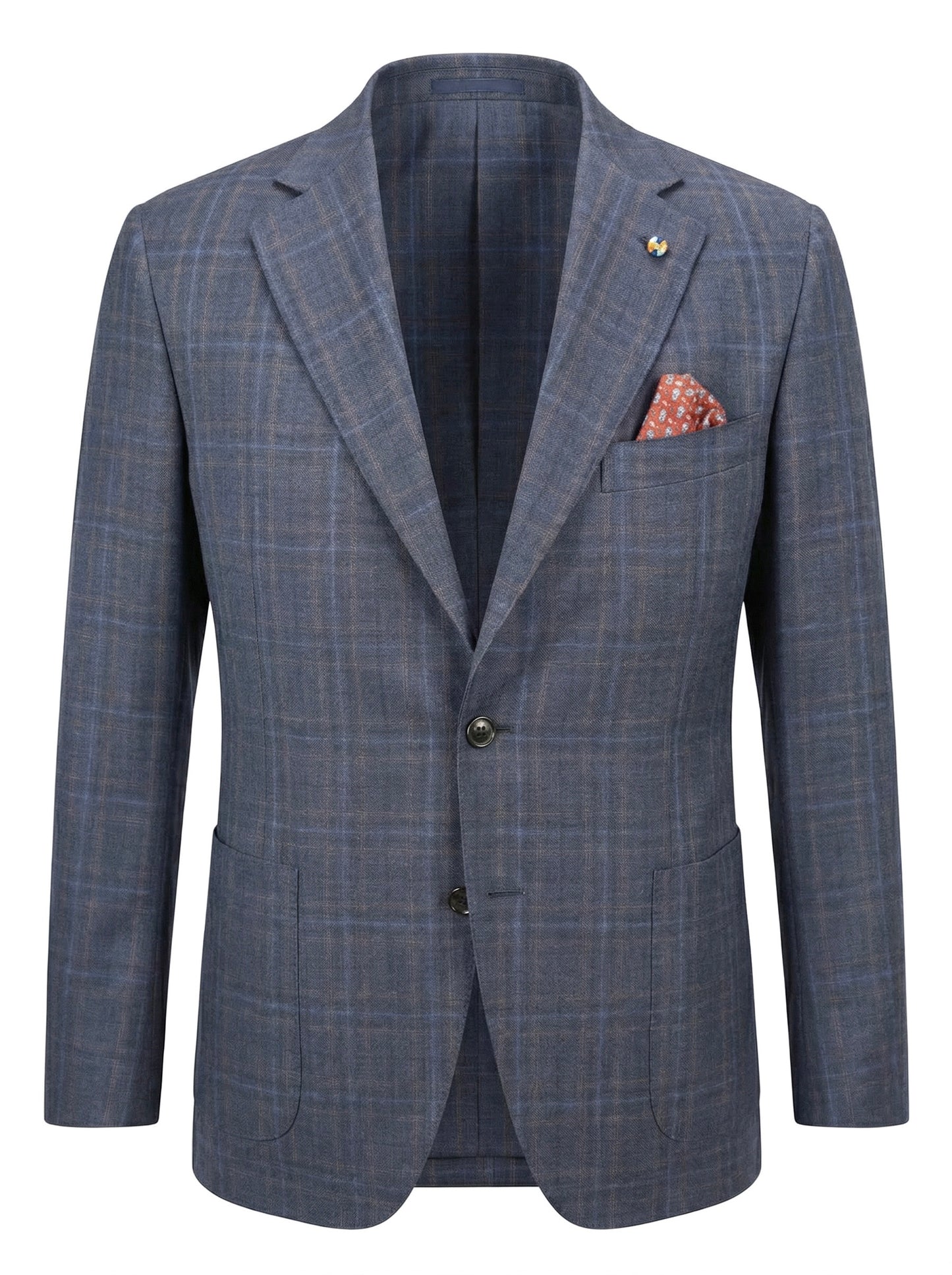 Belvest Jacket-in-the-Box Sport Coat Super 130 Wool Check Pattern in Blue & Orange